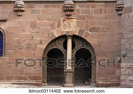 Stock Image - "Entrance gate in the courtyard of Tucher Mansion, built 1533-1544, Hirschelgasse 9-11, Nuremberg, Middle Franconia, Bavaria, Germany, Europe". Fotosearch