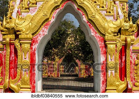 Stock Photography - "Entrance gate, Kuthodaw Paya or Kuthodaw Pagoda, temple complex in Mandalay, Mandalay Region, Myanmar, Asia". Fotosearch