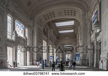 Stock Image - "Entrance Hall, monumental architecture of the Italian fascism, 1931, Milano Centrale railway statio, Milan, Lombardy, Italy, Europe". Fotosearch