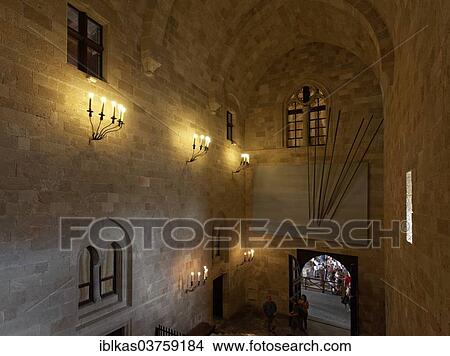 Picture - "Entrance Hall, Palace of the Grand Master of the Knights of Rhodes, City of Rhodes, Island of Rhodes, Dodecanese Islands, Greece, Europe". Fotosearch