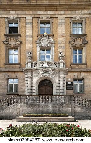 Stock Photo - "Entrance portal of the historic building of the Bavarian District Court, Schweinfurt, Lower Franconia, Bavaria, Germany, Europe". Fotosearch