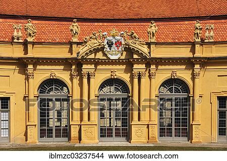 "Entrance portal with the coat of arms of the alliance of the margravial constructors at the Orangery in the Castle Garden, designed and built by Gottfried von Gedeler from 1704 - 1706, Erlangen, Middle Franconia, Bavaria, Germany, Europe" View Large Photo Image Picture - "Entrance portal with the coat of arms of the alliance of the margravial constructors at the Orangery in the Castle Garden, designed and built by Gottfried von Gedeler from 1704 - 1706, Erlangen, Middle Franconia, Bavaria, Germany, Europe". Fotosearch