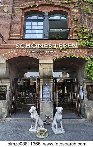 "Entrance, restaurant Schones Leben or Beautiful Life, in front two dog sculptures, Hamburg, Germany, Europe" View Large Photo Image Stock Photograph - "Entrance, restaurant Schones Leben or Beautiful Life, in front two dog sculptures, Hamburg, Germany, Europe". Fotosearch