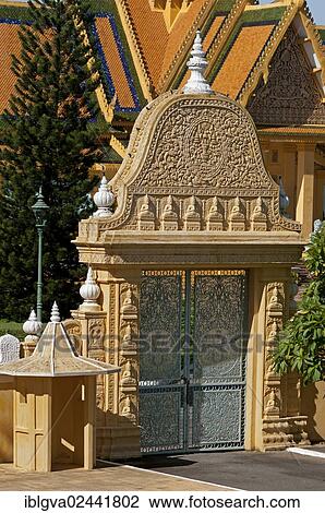 Stock Image - "Entrance to Khemarin Palates, Prasat Khemarin, which serves as the residence of the King of Cambodia, Royal Palace complex, Phnom Penh, Cambodia, Southeast Asia, Asia". Fotosearch
