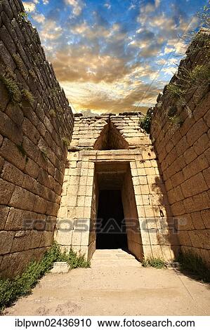 "Entrance to the Treasury of Atreus, an impressive """"tholos"""", beehive shaped tomb, on Panagitsa Hill at Mycenae UNESCO World Heritage Archaeological Site, Peloponnese, Greece, Europe" View Large Photo Image Stock Image - "Entrance to the Treasury of Atreus, an impressive """"tholos"""", beehive shaped tomb, on Panagitsa Hill at Mycenae UNESCO World Heritage Archaeological Site, Peloponnese, Greece, Europe". Fotosearch