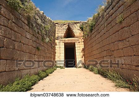 "Entrance to the Treasury of Atreus, an impressive """"tholos"""" beehive shaped tomb on the Panagitsa Hill, UNESCO World Heritage Site, Mycenae, Greece, Europe" View Large Photo Image Stock Photo - "Entrance to the Treasury of Atreus, an impressive """"tholos"""" beehive shaped tomb on the Panagitsa Hill, UNESCO World Heritage Site, Mycenae, Greece, Europe". Fotosearch
