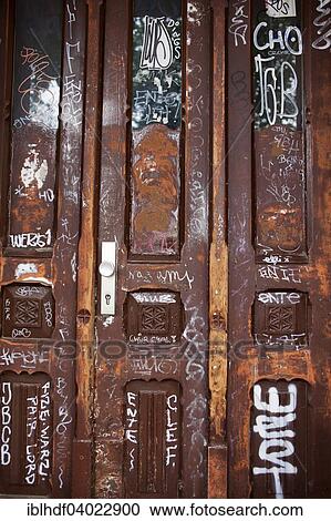Stock Image - "Entrance with graffiti, Linden, Hanover, Lower Saxony, Germany, Europe". Fotosearch