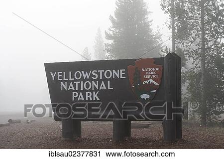 "Entrance, wooden sign in the fog, National Park Service, west entrance, Yellowstone National Park, West Yellowstone, Montana, Wyoming, Western United States, United States of America, North America" View Large Photo Image Stock Image - "Entrance, wooden sign in the fog, National Park Service, west entrance, Yellowstone National Park, West Yellowstone, Montana, Wyoming, Western United States, United States of America, North America". Fotosearch