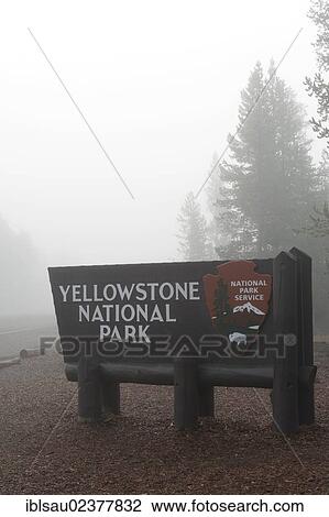 "Entrance, wooden sign in the fog, National Park Service, west entrance, Yellowstone National Park, West Yellowstone, Montana, Wyoming, Western United States, United States of America, North America" View Large Photo Image Stock Image - "Entrance, wooden sign in the fog, National Park Service, west entrance, Yellowstone National Park, West Yellowstone, Montana, Wyoming, Western United States, United States of America, North America". Fotosearch