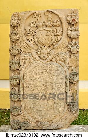 Stock Image - "Epitaph from the 17th century, on the Church of St Peter and St Paul, Unterleinleiter, Upper Franconia, Bavaria, Germany, Europe". Fotosearch