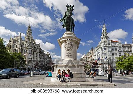 "Equestrian statue of Dom Pedro IV, Aliados Avenue with City Hall, Porto, District of Porto, Portugal, Europe" View Large Photo Image Stock Photo - "Equestrian statue of Dom Pedro IV, Aliados Avenue with City Hall, Porto, District of Porto, Portugal, Europe". Fotosearch