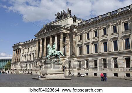 Picture - "Equestrian statue of Duke Carl Wilhelm Ferdinand in front of the reconstruction of Brunswick Palace, Schloss-Arkaden mall, Braunschweig, Lower Saxony, Germany, Europe". Fotosearch