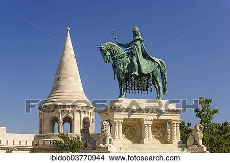 "Equestrian statue of King Stephen I, Fishermen's Bastion, Castle Hill, Budapest, Hungary, Europe" View Large Photo Image Picture - "Equestrian statue of King Stephen I, Fishermen's Bastion, Castle Hill, Budapest, Hungary, Europe". Fotosearch
