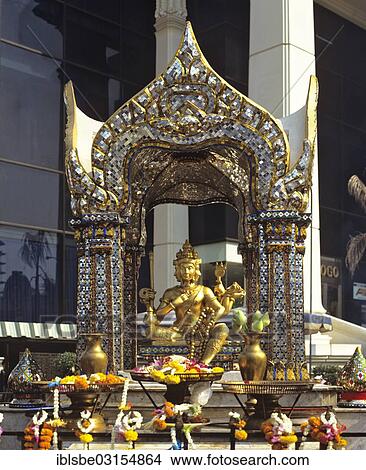 Picture - "Erawan Shrine, Hindu god Brahma, offerings, garlands, in Siam Square, Bangkok, Central Thailand, Thailand, Asia". Fotosearch