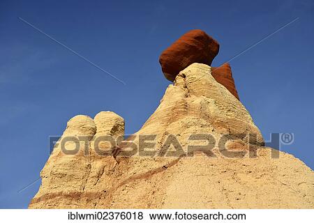Stock Photo - "Eroded hoodoos and rock formations of the Blue Mosquito Canyon, discoloured by minerals, Coal Mine Mesa, Painted Desert, Hopi Reservation, Navajo Nation Reservation, Arizona, Southwestern USA, USA". Fotosearch