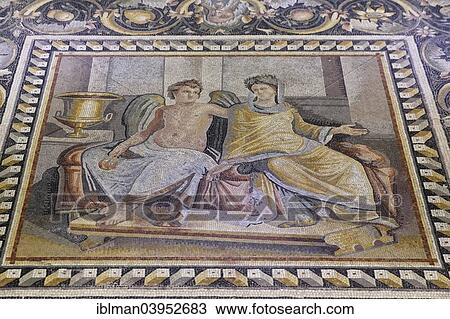 Stock Image - "Eros and Psyche, mosaic from Zeugma, Zeugma Mosaic Museum, Gaziantep, Southeastern Anatolia Region, Anatolia, Turkey, Asia". Fotosearch
