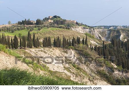 "Erosion landscape of the Crete Senesi, village of Chiusure at the back, Asciano, Tuscany, Italy, Europe" View Large Photo Image Stock Photography - "Erosion landscape of the Crete Senesi, village of Chiusure at the back, Asciano, Tuscany, Italy, Europe". Fotosearch