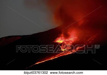Stock Image - "Eruption of Mount Etna, Taormina, Messina, Sicily, Italy, Europe". Fotosearch
