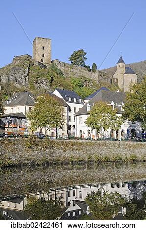 Stock Image - Esch sur Sure, Sauer or Sure River, Upper Sure National Park, Luxembourg, Europe, PublicGround, Europe. Fotosearch