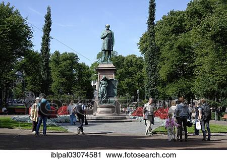 Stock Image - "Etelaesplanadi Esplanade, Johan Ludvig Runeberg monument, Helsinki, Uusimaa, Finland, Europe". Fotosearch