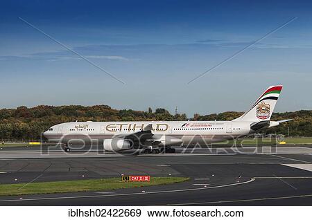 Etihad Airways, Airbus A330-343X, on the runway, Duesseldorf International Airport, North Rhine-Westphalia, Germany, Europe View Large Photo Image Stock Photo - Etihad Airways, Airbus A330-343X, on the runway, Duesseldorf International Airport, North Rhine-Westphalia, Germany, Europe. Fotosearch