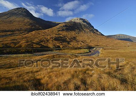 Stock Image - "Etive River, autumn in the Valley of Glen Etive, Scottish Highlands, Scotland, United Kingdom, Europe". Fotosearch