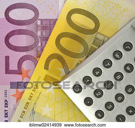 Euro banknotes and a calculator View Large Photo Image Stock Photo - Euro banknotes and a calculator. Fotosearch