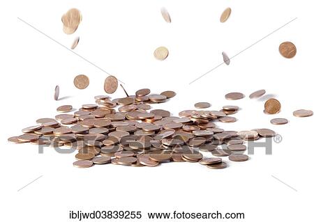 Stock Photography - Euro cent coins falling onto pile of coins. Fotosearch