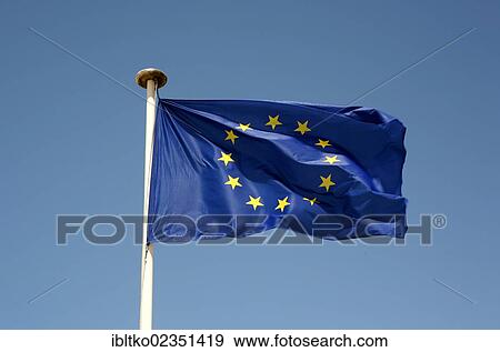 European flag against a blue sky View Large Photo Image Stock Photo - European flag against a blue sky. Fotosearch