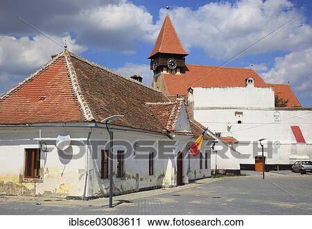 Stock Image - "Evangelical fortified church from the 13th century, Miercurea Sibiului oder Reussmarkt, Siebenburgen, Romania, Europe". Fotosearch