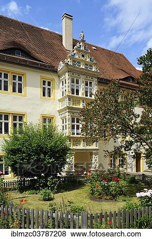 "Evangelical Lutheran parish office of the St. James Foundation, richly ornamented bay from the late Renaissance, in front the rectory garden, Rothenburg ob der Tauber, Middle Franconia, Bavaria, Germany, Europe" View Large Photo Image Stock Photo - "Evangelical Lutheran parish office of the St. James Foundation, richly ornamented bay from the late Renaissance, in front the rectory garden, Rothenburg ob der Tauber, Middle Franconia, Bavaria, Germany, Europe". Fotosearch