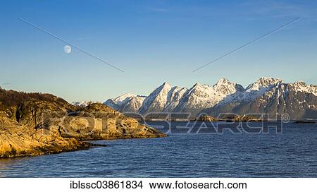 Picture - "Evening light on the coast near Kabelvag, Austvagoy or Austvagoya, Lofoten, Norway, Europe". Fotosearch