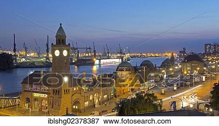 "Evening mood at the St. Pauli Landing Bridges, harbour, Hamburg, Germany, Europe" View Large Photo Image Stock Photo - "Evening mood at the St. Pauli Landing Bridges, harbour, Hamburg, Germany, Europe". Fotosearch