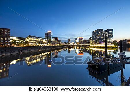 Stock Image - "Evening mood, Media Harbour, Dusseldorf, North Rhine-Westphalia, Germany, Europe". Fotosearch