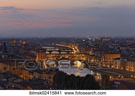 Evening on the Piazzale Michelangolo, overlooking the old town with the Arno River and Ponte Vecchio bridge, Florence, Province of Florence, Tuscany, Italy, Europe View Large Photo Image Stock Image - Evening on the Piazzale Michelangolo, overlooking the old town with the Arno River and Ponte Vecchio bridge, Florence, Province of Florence, Tuscany, Italy, Europe. Fotosearch