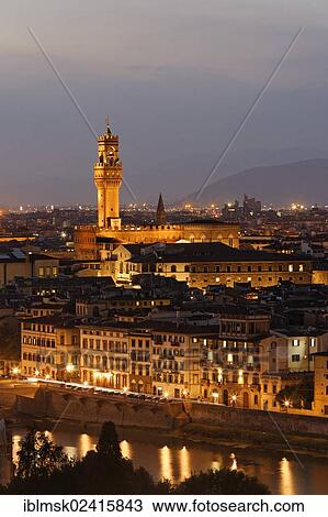 Evening on the Piazzale Michelangolo, overlooking the old town with the Palazzo Vecchio, Florence, Province of Florence, Tuscany, Italy, Europe View Large Photo Image Stock Image - Evening on the Piazzale Michelangolo, overlooking the old town with the Palazzo Vecchio, Florence, Province of Florence, Tuscany, Italy, Europe. Fotosearch