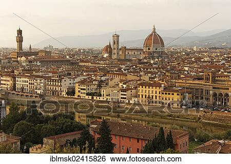 Evening on the Piazzale Michelangolo, overlooking the old town with the cathedral and Palazzo Vecchio, Florence, Province of Florence, Tuscany, Italy, Europe View Large Photo Image Stock Photograph - Evening on the Piazzale Michelangolo, overlooking the old town with the cathedral and Palazzo Vecchio, Florence, Province of Florence, Tuscany, Italy, Europe. Fotosearch