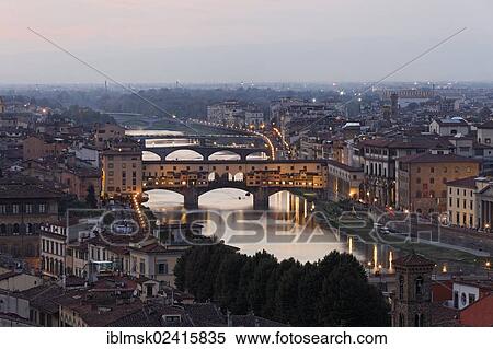 Evening on the Piazzale Michelangolo, overlooking the old town with the Arno River and Ponte Vecchio bridge, Florence, Province of Florence, Tuscany, Italy, Europe View Large Photo Image Stock Photography - Evening on the Piazzale Michelangolo, overlooking the old town with the Arno River and Ponte Vecchio bridge, Florence, Province of Florence, Tuscany, Italy, Europe. Fotosearch