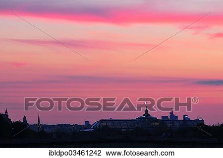 Stock Image - "Evening sky over the Grand Palais des Champs-Elysees, Paris, Ile-de-France, France, Europe". Fotosearch