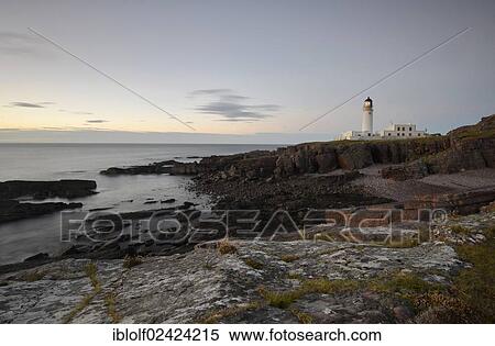 Stock Photography - Evening view towards the Atlantic with Rua Reidh Lighthouse, Melvaig, Gairloch, Western Ross, Scotland, United Kingdom, Europe. Fotosearch