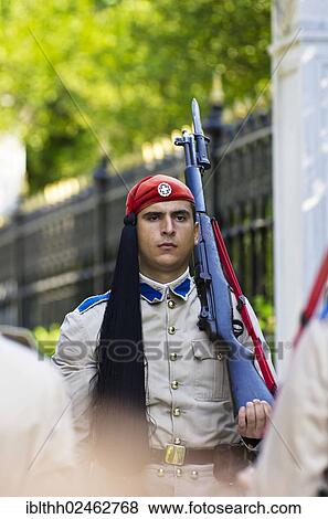"Evzone, Presidential Guard, during the changing of the guard behind the Parliament on Syntagma Square, Athens, Greece, Europe" View Large Photo Image Stock Photo - "Evzone, Presidential Guard, during the changing of the guard behind the Parliament on Syntagma Square, Athens, Greece, Europe". Fotosearch