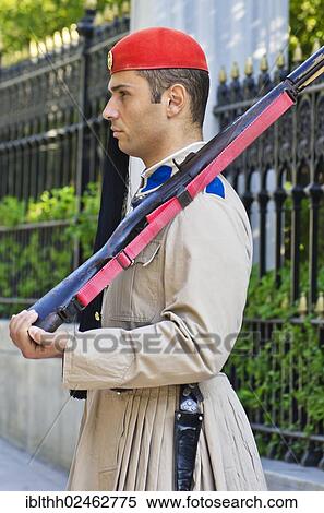 "Evzone, Presidential Guard, during the changing of the guard behind the Parliament on Syntagma Square, Athens, Greece, Europe" View Large Photo Image Stock Photography - "Evzone, Presidential Guard, during the changing of the guard behind the Parliament on Syntagma Square, Athens, Greece, Europe". Fotosearch