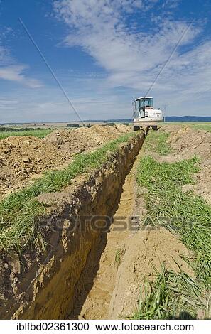 "Excavator digging a channel through agriculture landscape, Laurich, Saxony, Germany, Europe" View Large Photo Image Stock Image - "Excavator digging a channel through agriculture landscape, Laurich, Saxony, Germany, Europe". Fotosearch