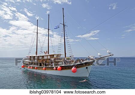 "Excursion boat off Pag island, Dalmatia, Croatia, Europe" View Large Photo Image Picture - "Excursion boat off Pag island, Dalmatia, Croatia, Europe". Fotosearch