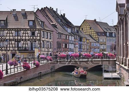 "Excursion boat on a canal, La Petite Venise, Colmar, Departement Haut-Rhin, Alsace, France, Europe" View Large Photo Image Stock Photo - "Excursion boat on a canal, La Petite Venise, Colmar, Departement Haut-Rhin, Alsace, France, Europe". Fotosearch