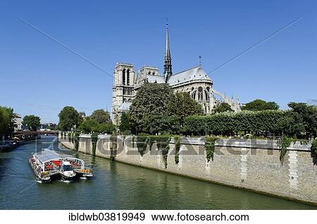 "Excursion boat on the Seine, eastern side of Notre-Dame de Paris or Notre-Dame Cathedral, Seine, Ile de la Cite, 4th Arrondissement, Paris, France, Europe" View Large Photo Image Stock Photo - "Excursion boat on the Seine, eastern side of Notre-Dame de Paris or Notre-Dame Cathedral, Seine, Ile de la Cite, 4th Arrondissement, Paris, France, Europe". Fotosearch