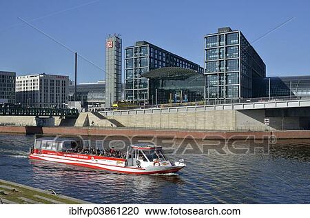"Excursion boat on the Spree River in front of Berlin Hauptbahnhof main railway station, Berlin, Germany, Europe" View Large Photo Image Stock Image - "Excursion boat on the Spree River in front of Berlin Hauptbahnhof main railway station, Berlin, Germany, Europe". Fotosearch