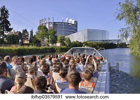 "Excursion boat with tourists in front of the buildings of the European Parliament, Strasbourg, Departement Bas-Rhin, Alsace, France, Europe" View Large Photo Image Stock Image - "Excursion boat with tourists in front of the buildings of the European Parliament, Strasbourg, Departement Bas-Rhin, Alsace, France, Europe". Fotosearch