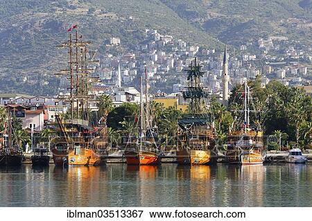 "Excursion boats in the harbour, Alanya, Turkish Riviera, Province of Antalya, Mediterranean Region, Turkey, Asia" View Large Photo Image Stock Photo - "Excursion boats in the harbour, Alanya, Turkish Riviera, Province of Antalya, Mediterranean Region, Turkey, Asia". Fotosearch