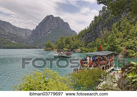 Stock Photo - "Excursion boats on the Oymapinar Reservoir near Manavgat, Antalya Province, Turkey, Asia". Fotosearch